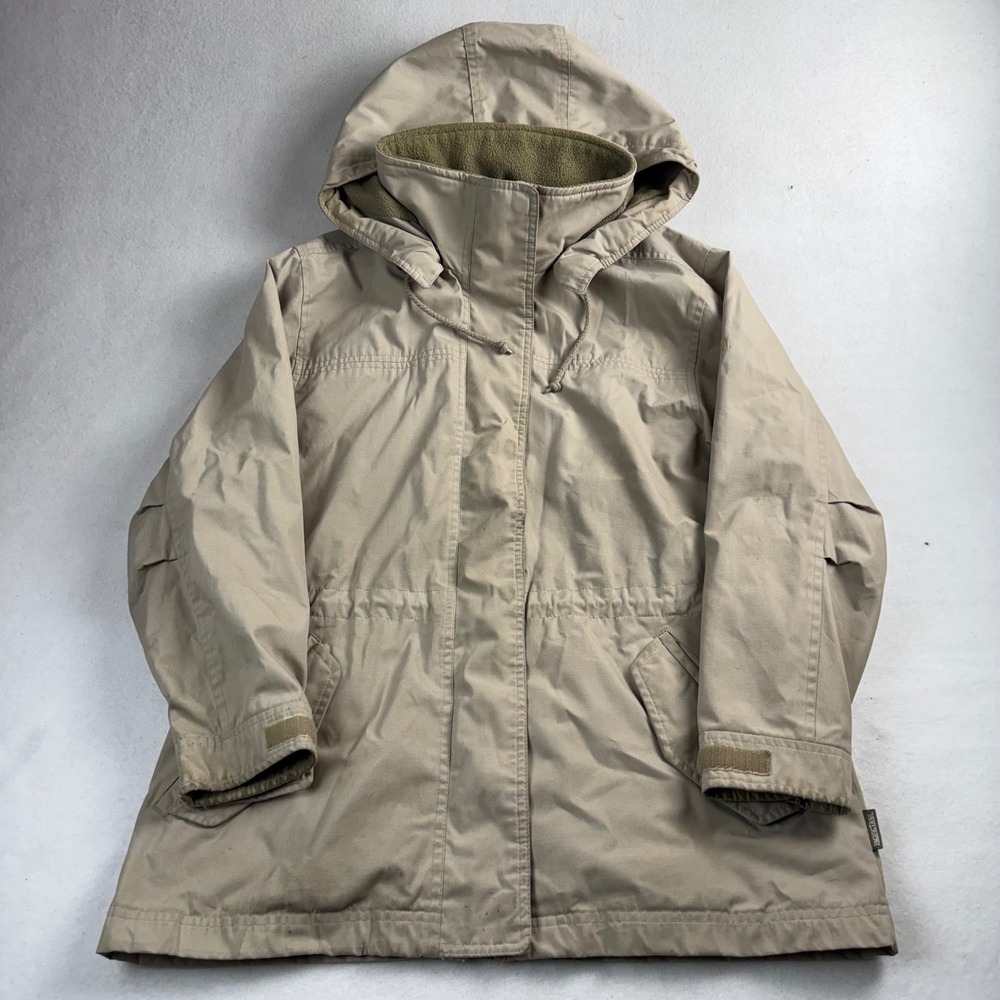 Pacific Trail Womens Tan Hooded Parka Jacket Plaid Lined Khaki‎ Petite S Small